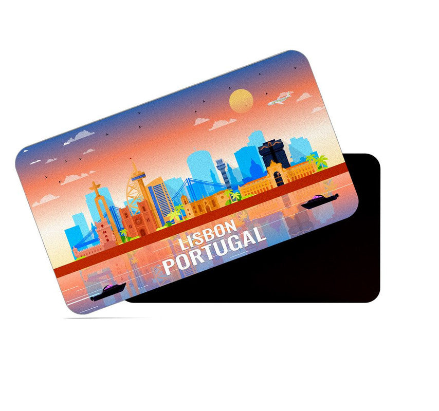 dhcrafts Rectangular Rubber Fridge Magnet / Magnetic Card Multicolor Portugal Lisbon Design Pack of 1 (8.6cm x 5.4cm)